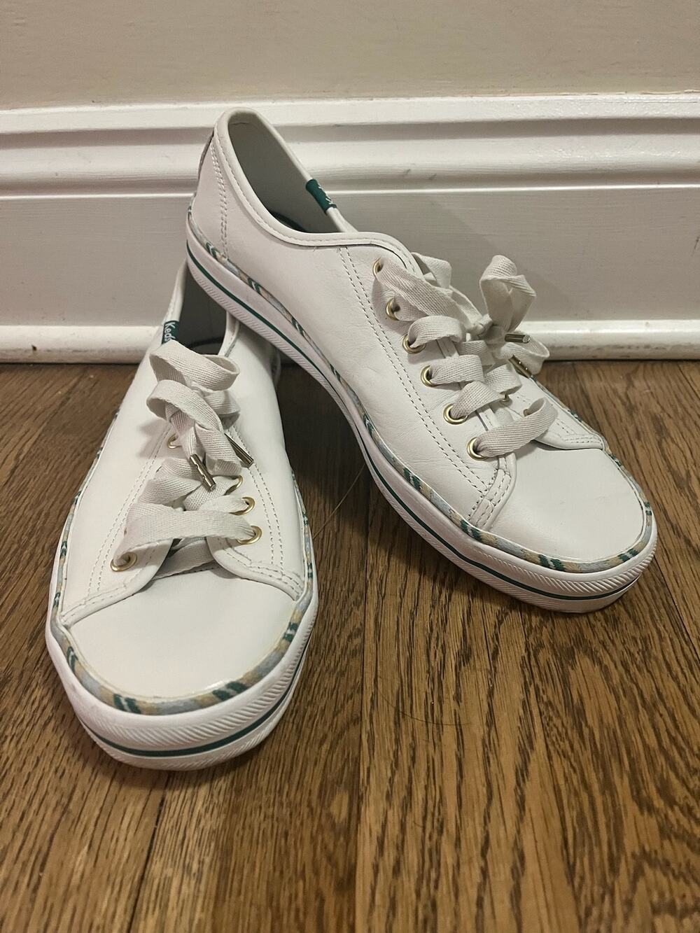 Keds x Kate Spade New York Kickstart Leather Sneakers White/Green Sz 9